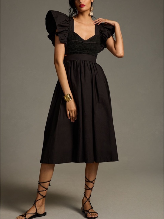 En Saison Dresses & Skirts - En Saison Black Midi Dress with Puff Sleeves